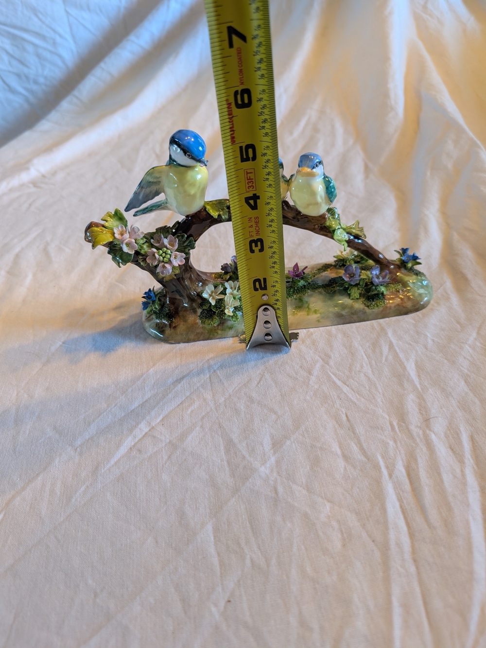 Blue and Yellow Ceramic Bird Figurine Trio on Branch - Decorative Home Accent - Picture 10 of 10